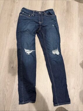 Hollister Dark Blue Distressed Slim Straight Jeans